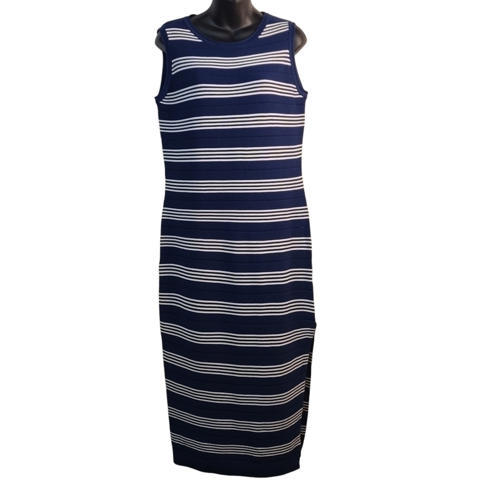 Pretty Garden Women's Blue/White Striped Sweater Dress Size M NWT